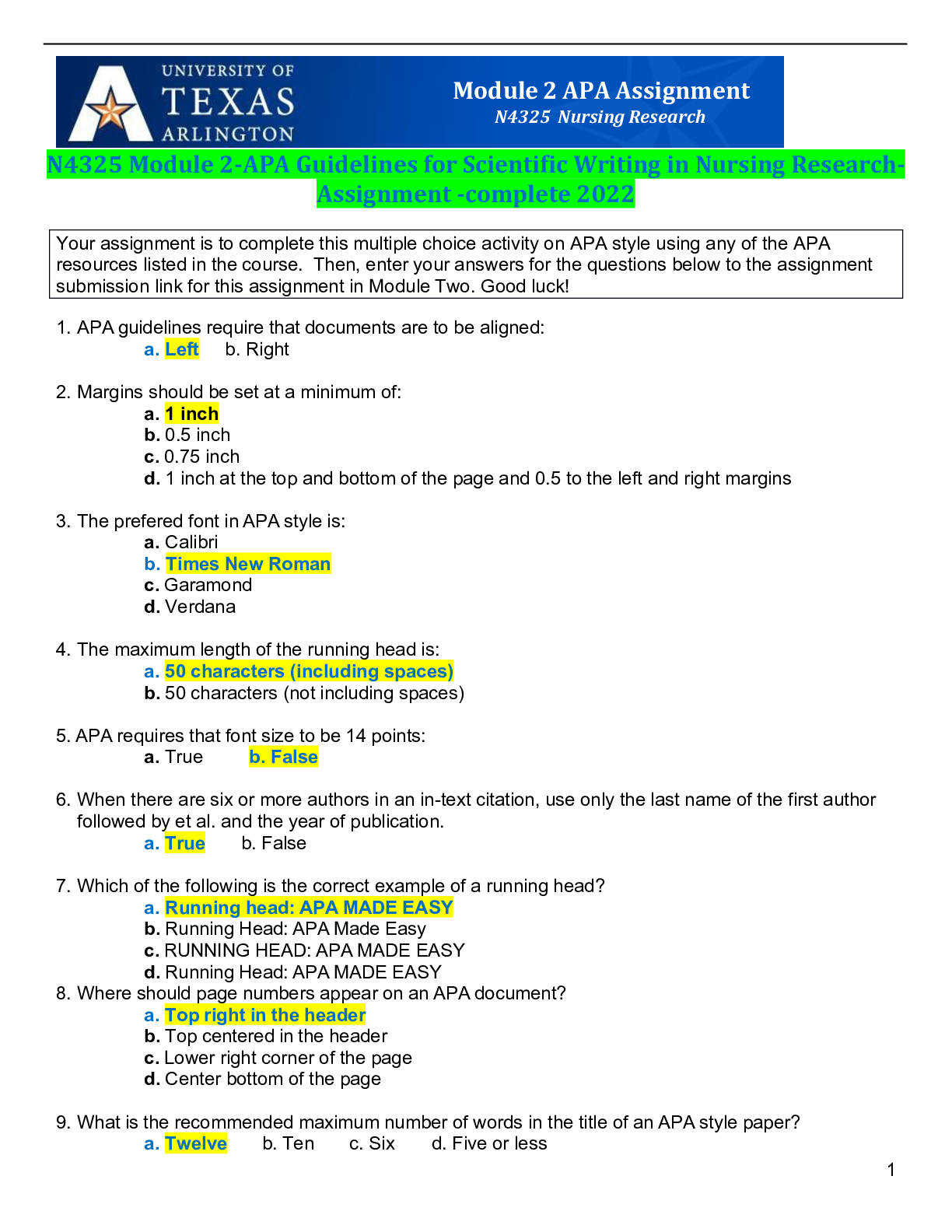 Preview of N4325 Module 2-APA Guidelines for Scientific Writing in Nursing Research-Assignment -compl